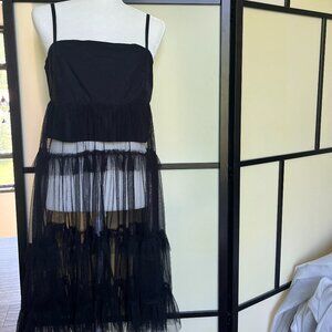 Anthropologie Maeve Black Top with Tulle Overlay Size S NWT